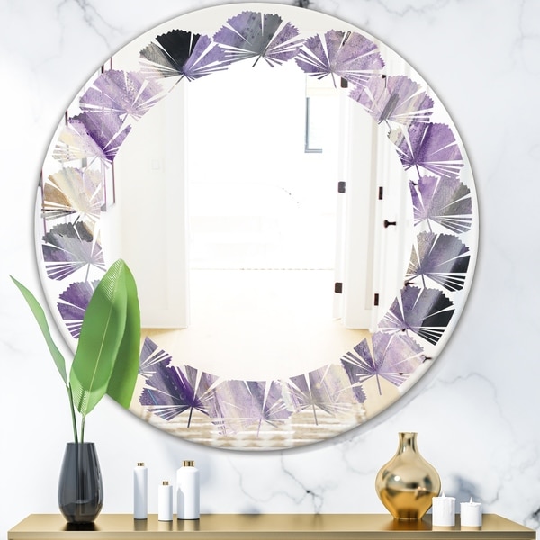 Designart 'Geometric Purple Glacier' Modern Round or Oval Wall Mirror - Leaves