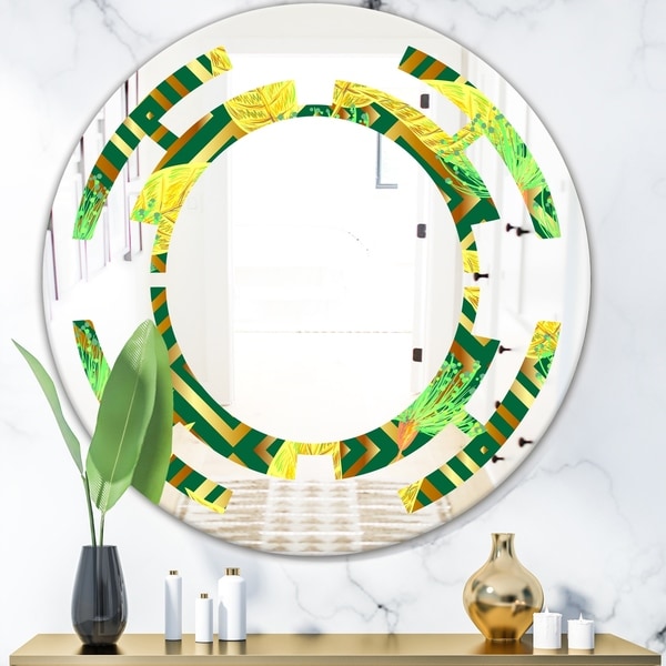 Designart 'Tropical Gold Luxury Pattern II' Modern Round or Oval Wall Mirror - Space