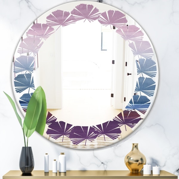 Designart 'Purple Rock Landscape III' Modern Round or Oval Wall Mirror - Leaves