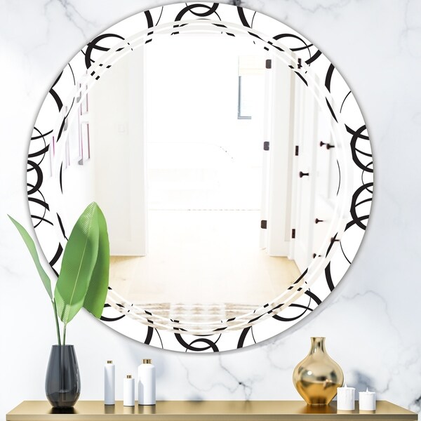 Designart 'Retro Geometrical Abstract Minimal Pattern VI' Modern Round or Oval Wall Mirror - Triple C