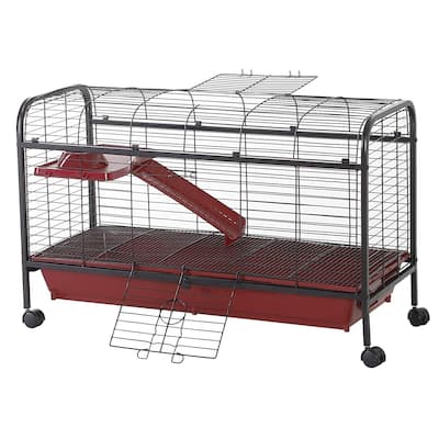 PawHut 42" Metal Wire Small Animal Pet Cage with Wheels