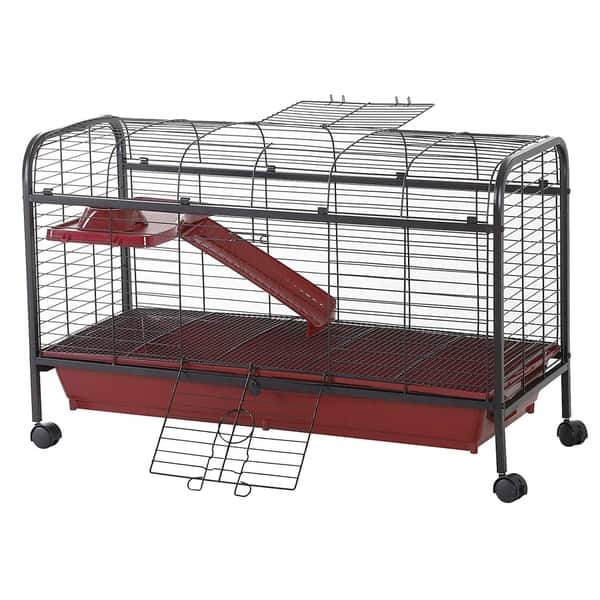 slide 1 of 5, PawHut 42" Metal Wire Small Animal Pet Cage with Wheels