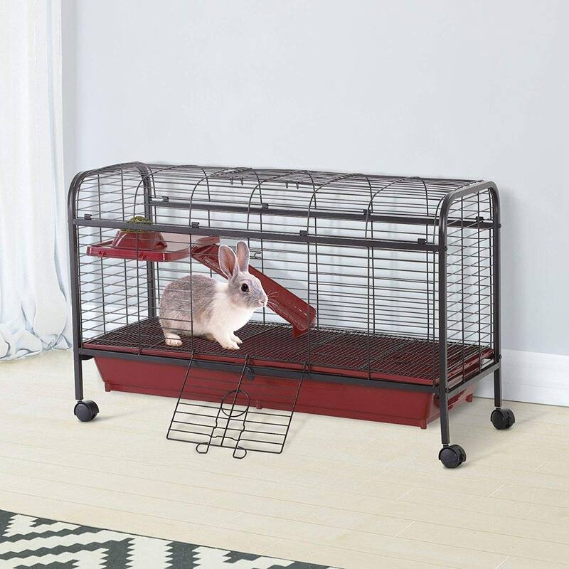 PawHut 42" Metal Wire Small Animal Pet Cage with Wheels