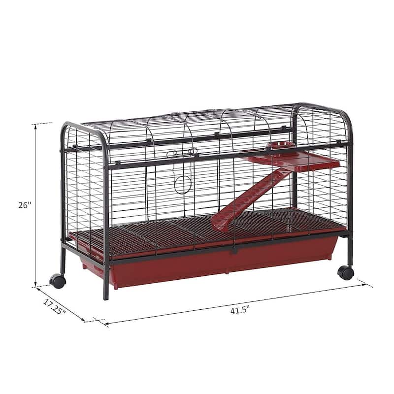 PawHut 42" Metal Wire Small Animal Pet Cage with Wheels