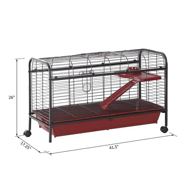 PawHut 42" Metal Wire Small Animal Pet Cage with Wheels