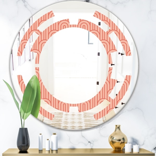 Designart 'Retro Art Deco Waves II' Modern Round or Oval Wall Mirror - Space
