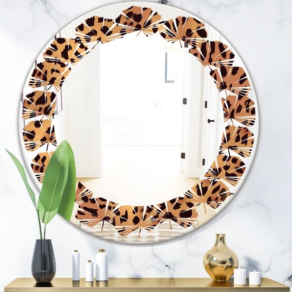 Designart 'Leopard Fur Safari III' Modern Round or Oval Wall Mirror - Leaves