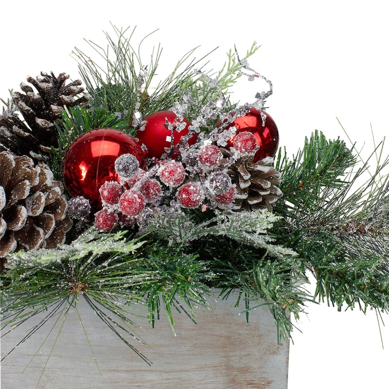 26" Mixed Pine Ornament Pine Cone and Berry Artificial Christmas Arrangement in Galvanized Planter