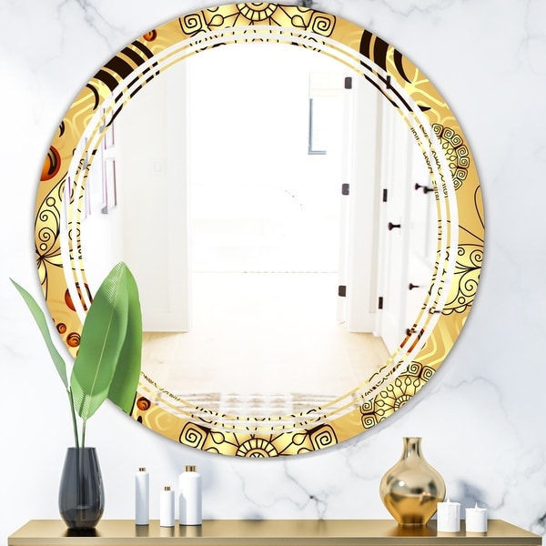 Designart 'Golden Luxury Pattern I' Modern Round or Oval Wall Mirror - Triple C