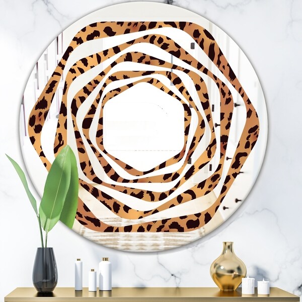 Designart 'Leopard Fur Safari III' Modern Round or Oval Wall Mirror - Whirl