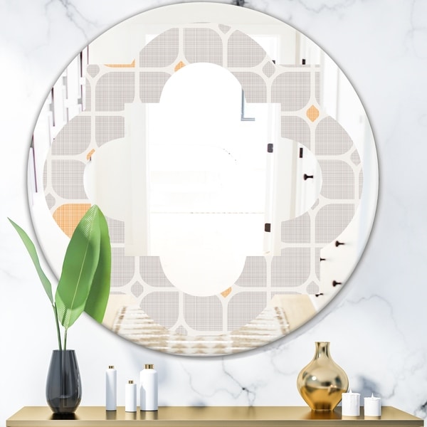 Designart 'Retro Geometrical Pattern II' Modern Round or Oval Wall Mirror - Quatrefoil