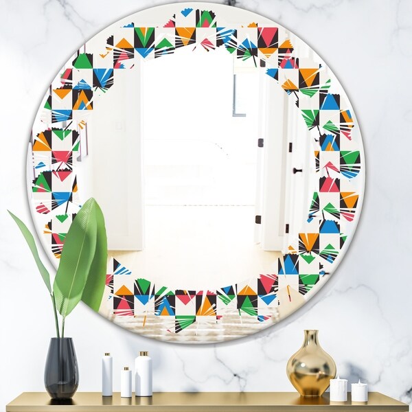 Designart 'Retro Ornamental Design II' Modern Round or Oval Wall Mirror - Leaves