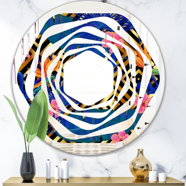 Designart 'Abstract Retro Design IV' Modern Round or Oval Wall Mirror - Whirl