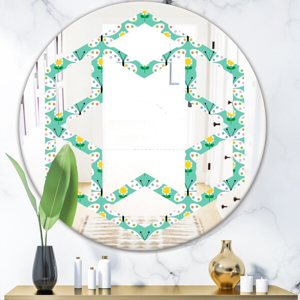 Designart 'Retro Butterflies I' Modern Round or Oval Wall Mirror - Hexagon Star