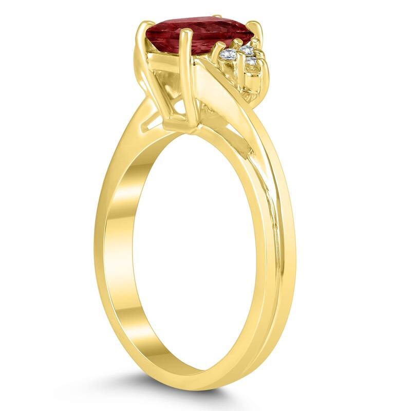 7X5MM Garnet and Diamond Twist Ring in 10K Yellow Gold