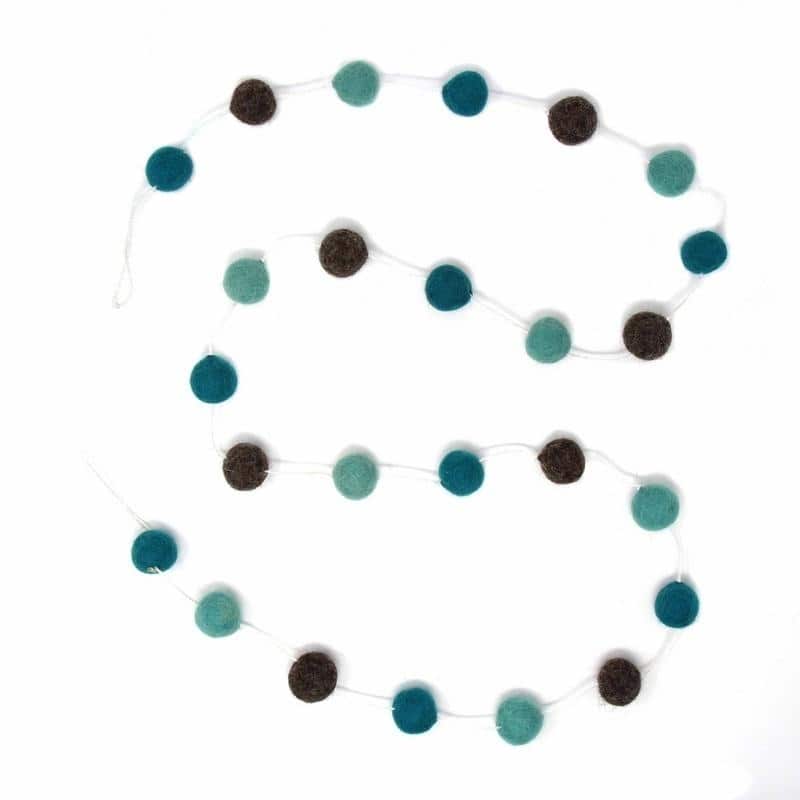 The Curated Nomad Thrift Handmade Felted Wool Pom-Pom Hanging Garland (Set of 2) - Blue, Grey