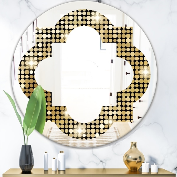 Designart 'Abstract Gold Mosaic' Modern Round or Oval Wall Mirror - Quatrefoil