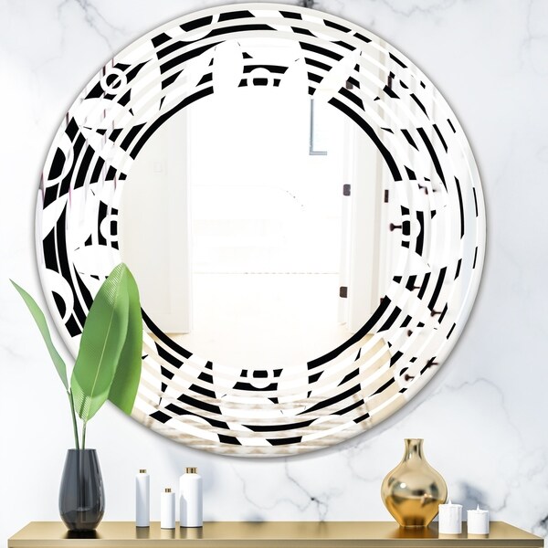 Designart 'Monochrome Geometric Pattern VII' Modern Round or Oval Wall Mirror - Wave