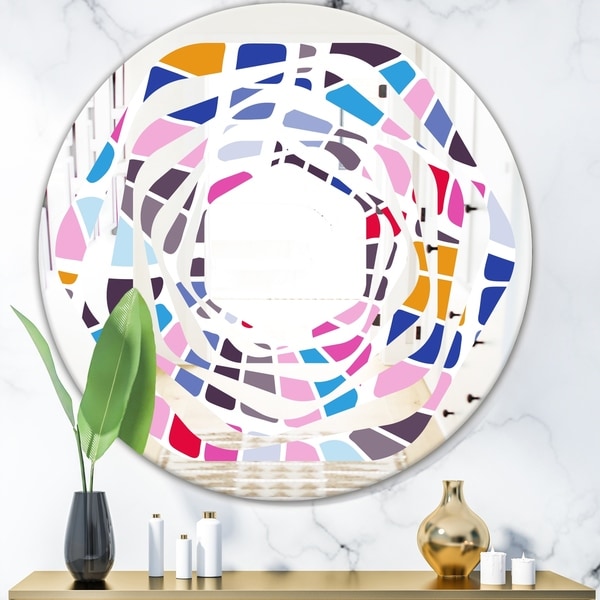 Designart 'Abstract Retro Geometric Pattern I' Modern Round or Oval Wall Mirror - Whirl - Multi
