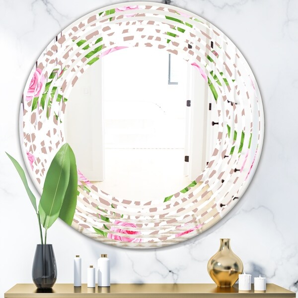 Designart 'Leopard Fur Safari IV' Modern Round or Oval Wall Mirror - Wave