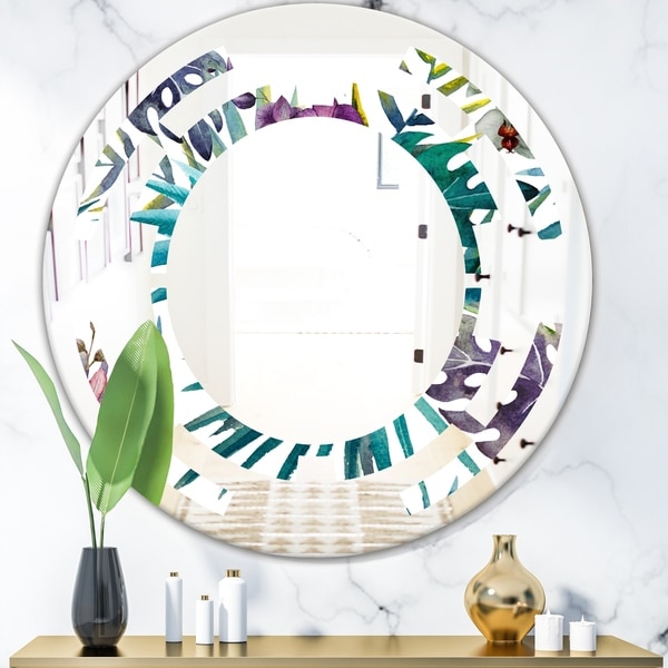 Designart 'Retro Floral Botanical Design II' Modern Round or Oval Wall Mirror - Space - Multi