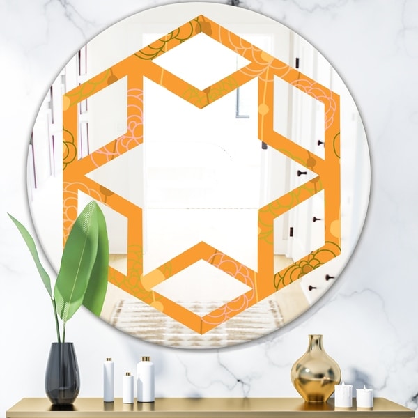 Designart 'Retro handdrawn flowers III' Modern Round or Oval Wall Mirror - Hexagon Star