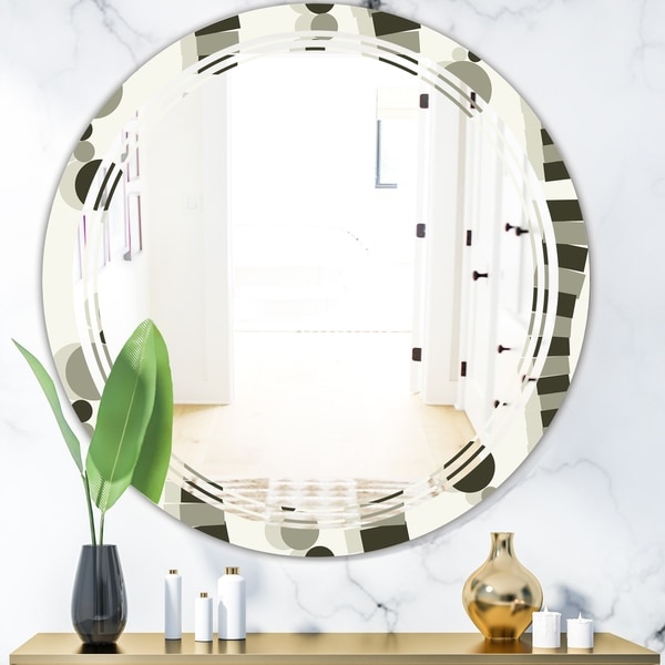 Designart 'Monochrome Geometric Pattern VI' Modern Round or Oval Wall Mirror - Triple C