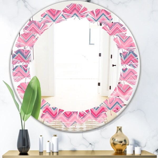 Designart 'Abstract Retro Geometric III' Modern Round or Oval Wall Mirror - Leaves