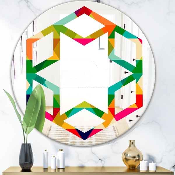 Designart 'Diamond Retro IX' Modern Round or Oval Wall Mirror - Hexagon Star - Multi