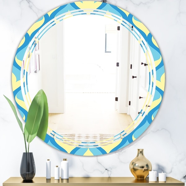 Designart 'Retro Pattern Abstract Design IX' Modern Round or Oval Wall Mirror - Triple C