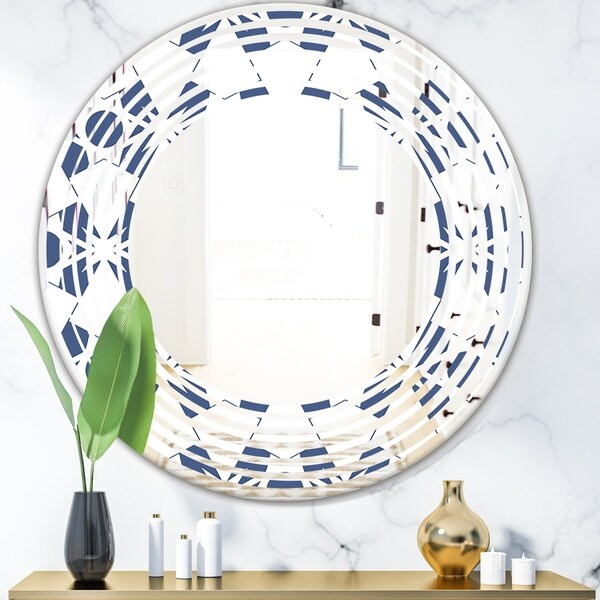 Designart 'Abstract Retro Geometrical Design I' Modern Round or Oval Wall Mirror - Wave