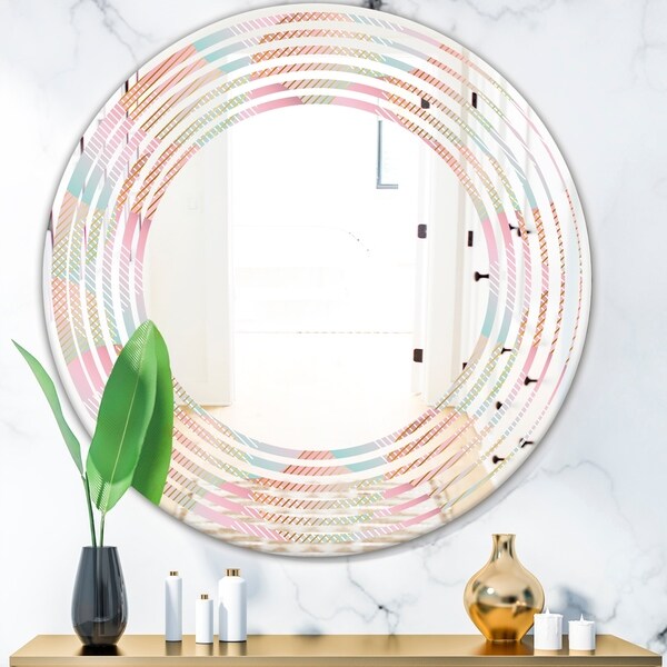 Designart 'Abstract Design Retro Pattern VII' Modern Round or Oval Wall Mirror - Wave