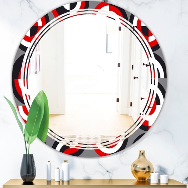 Designart 'Retro Circular Pattern Geometrical' Modern Round or Oval Wall Mirror - Triple C