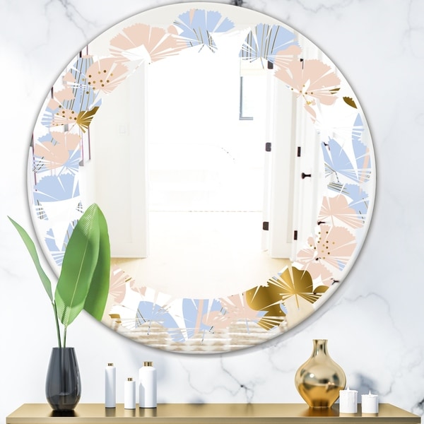Designart 'Golden Foliage XV' Modern Round or Oval Wall Mirror - Leaves