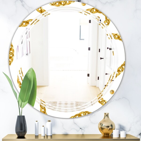 Designart 'Golden Chain Necklace' Modern Round or Oval Wall Mirror - Triple C