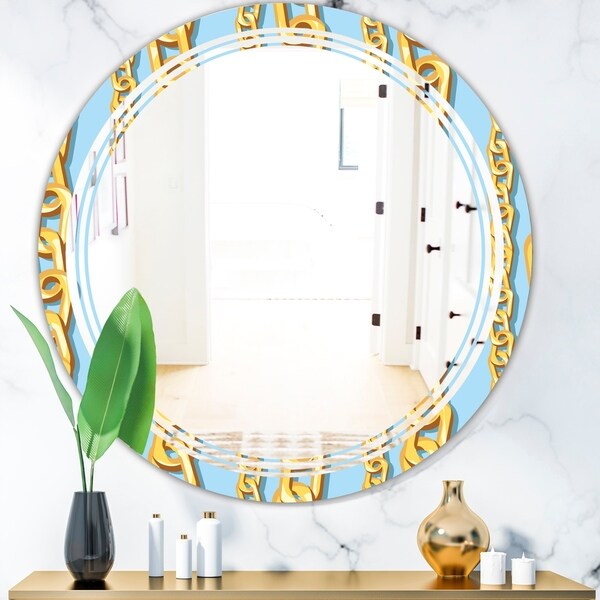 Designart 'Gold Chain Pattern' Modern Round or Oval Wall Mirror - Triple C