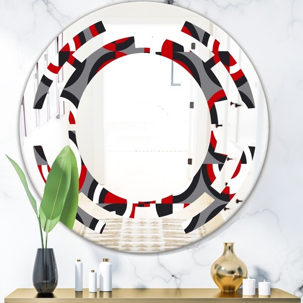 Designart 'Retro Circular Pattern Geometrical' Modern Round or Oval Wall Mirror - Space