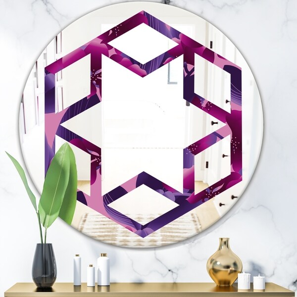 Designart 'Orchid blossom colorful pattern' Modern Round or Oval Wall Mirror - Hexagon Star