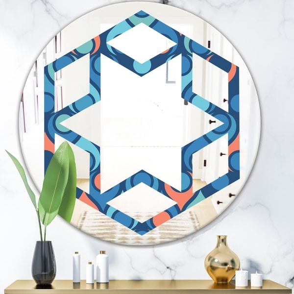 Designart 'Retro Abstract Drops X' Modern Round or Oval Wall Mirror - Hexagon Star