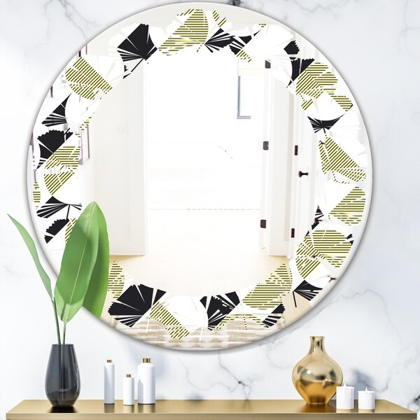 Designart 'Circular Abstract Retro Geometric II' Modern Round or Oval Wall Mirror - Leaves