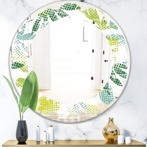 Designart 'Tropical Botanicals III' Modern Round or Oval Wall Mirror - Leaves