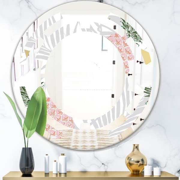Designart 'Pineappple On Tropical Leaves' Modern Round or Oval Wall Mirror - Space