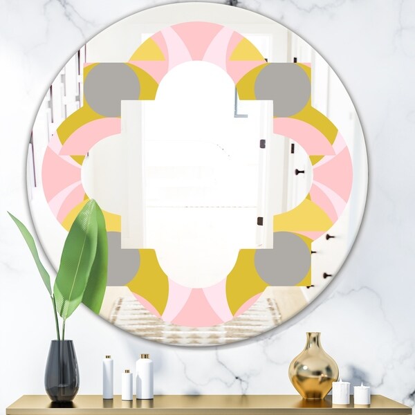 Designart 'Retro Pastel Circular Pattern IV' Modern Round or Oval Wall Mirror - Quatrefoil