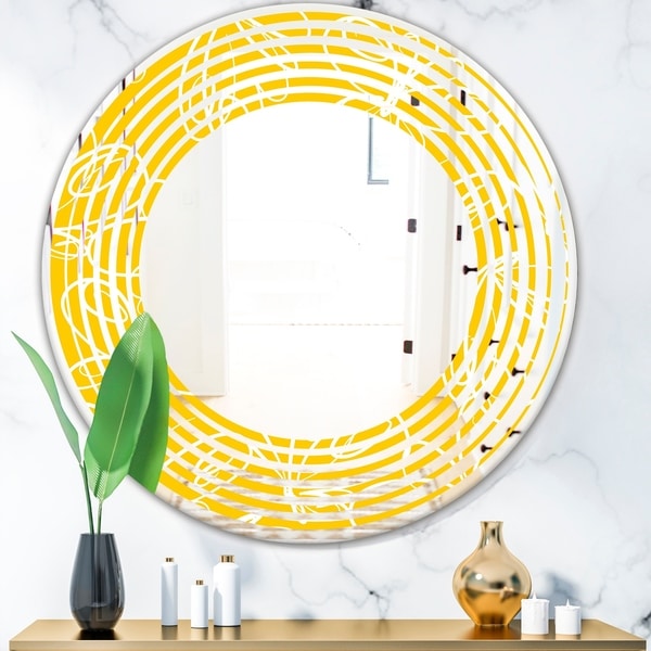Designart 'Butterflies hand drawn color pattern' Modern Round or Oval Wall Mirror - Wave