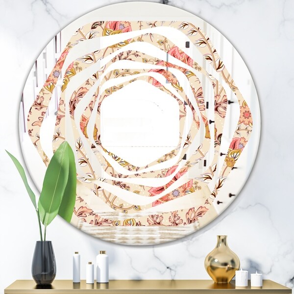 Designart 'Oriental Floral Paisley' Modern Round or Oval Wall Mirror - Whirl