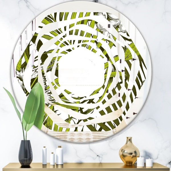 Designart 'Tropical Palm Leaves I' Modern Round or Oval Wall Mirror - Whirl