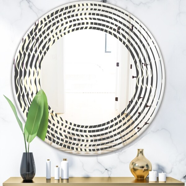 Designart 'Retro Geometrical Abstract Minimal Pattern V' Modern Round or Oval Wall Mirror - Wave