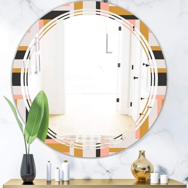 Designart 'Abstract Retro Geometric IX' Modern Round or Oval Wall Mirror - Triple C - Multi