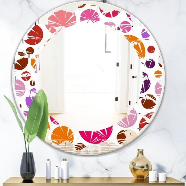 Designart 'Abstract Geometric Circular Retro II' Modern Round or Oval Wall Mirror - Leaves