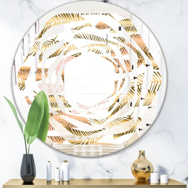 Designart 'Golden Tropical Pattern III' Modern Round or Oval Wall Mirror - Whirl